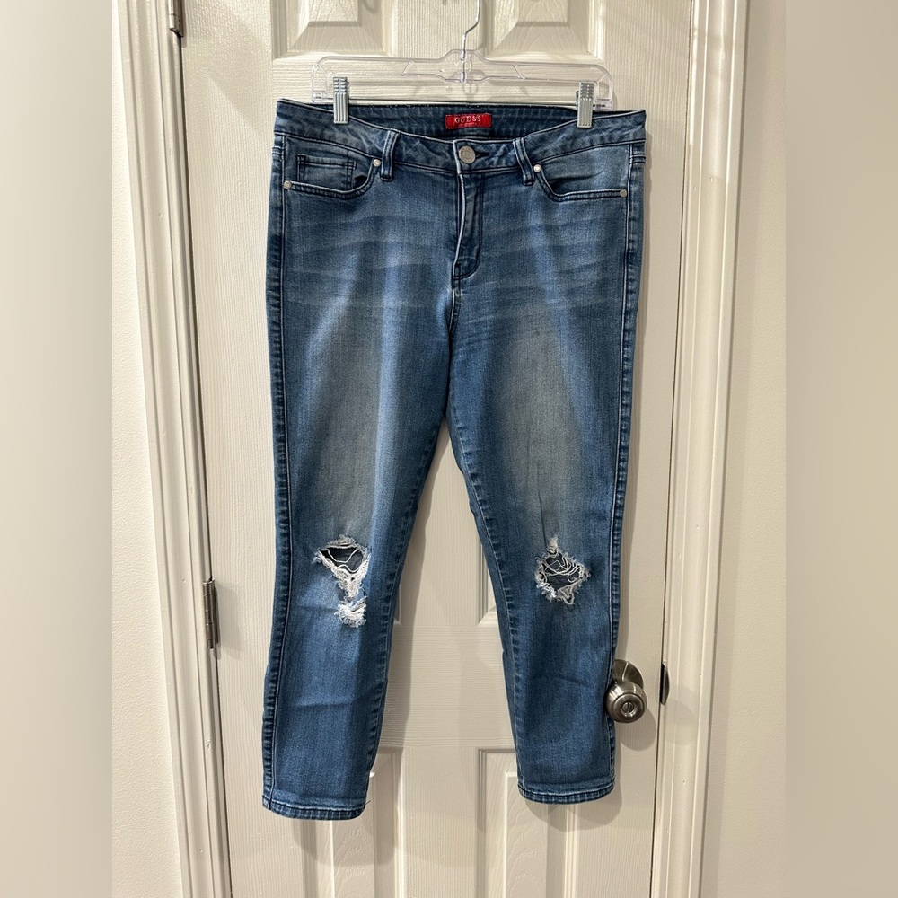 Guess Women's Classic Blue Ripped Skinny Jeans